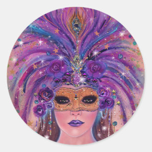 Mardi Gras fantasy woman in mask by Renee Lavoie  Classic Round Sticker