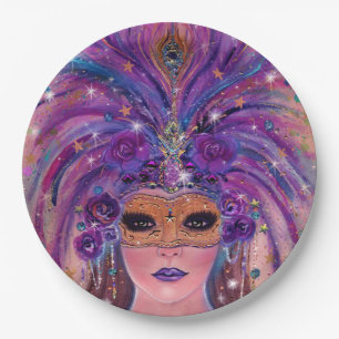 Mardi Gras fantasy woman in mask by Renee Lavoie Paper Plates