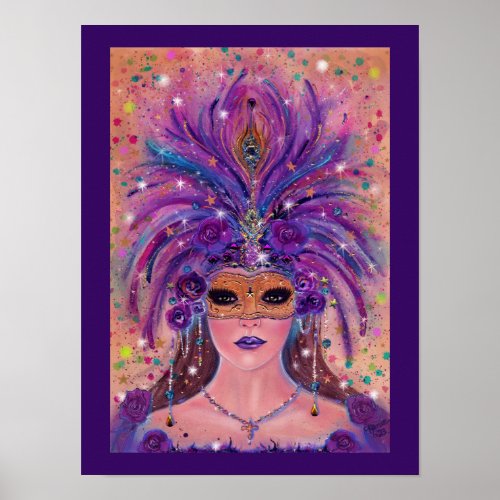 Mardi Gras fantasy woman in mask by Renee Lavoie   Poster