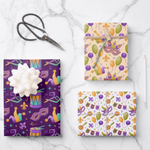 Mardi Gras Fat Tuesday Carnival Wrapping Paper Sheets
