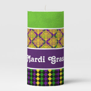 Mardi Gras Fat Tuesday Design Pillar Candle