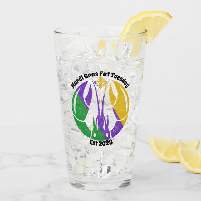 Mardi Gras Fat Tuesday Purple Gold Green Crawfish Glass (Back Ice)