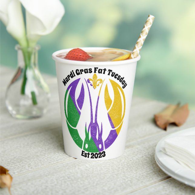 Mardi Gras Fat Tuesday Purple Gold Green Crawfish Paper Cups (Insitu)