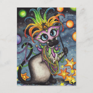 Mardi Gras Fat Tuesday Siamese Cat Postcard