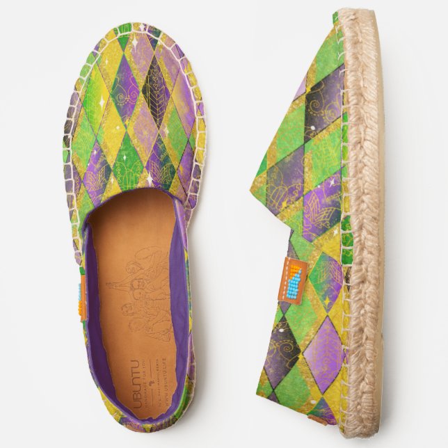 Mardi Gras Faux Glitter Bling Harlequin Diamonds Espadrilles (Side)