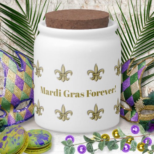 Mardi Gras_Faux Gold FleurDeLis Candy Jar