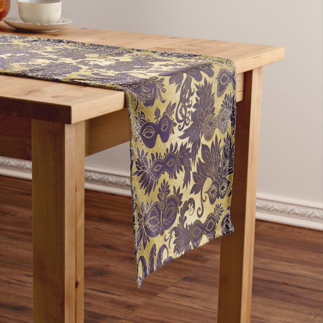 Mardi Gras Faux Gold Purple New Orleans Short Table Runner (In Situ)