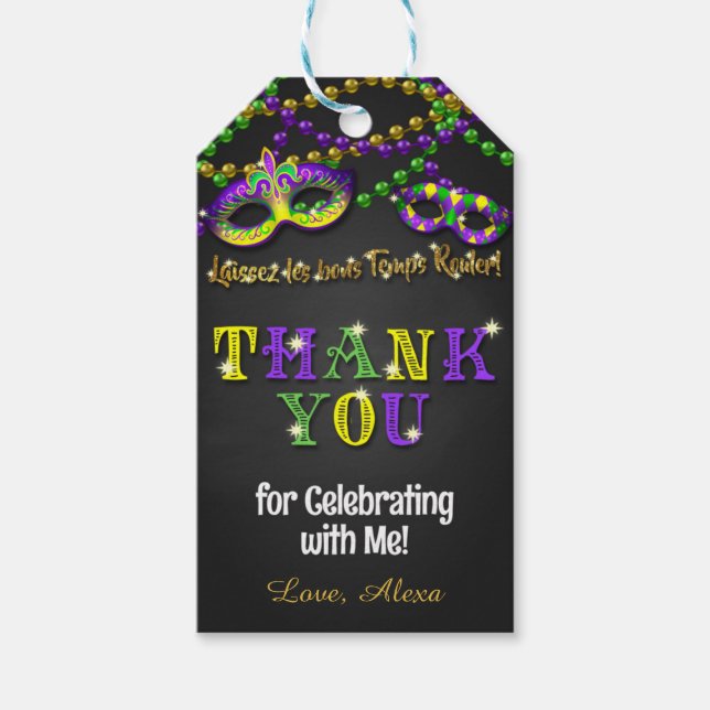 Mardi Gras Favor Tag - Celebrating with Me (Front)