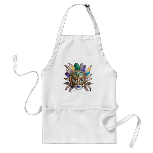 Mardi Gras Feather and Metal Mask Adult Apron (Front)