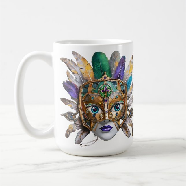 Mardi Gras Feather and Metal Mask Coffee Mug (Left)