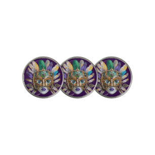 Mardi Gras Feather and Metal Mask Golf Ball Marker
