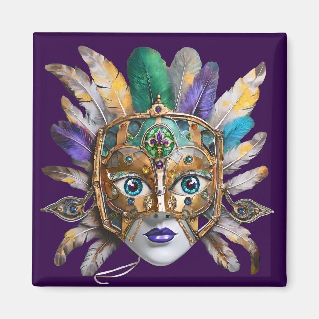 Mardi Gras Feather and Metal Mask Magnet (Front)