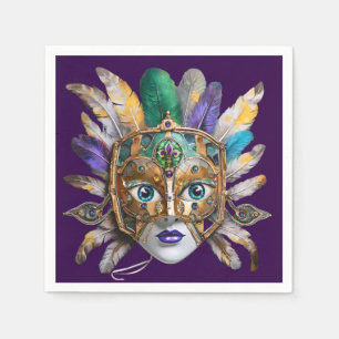 Mardi Gras Feather and Metal Mask Napkins