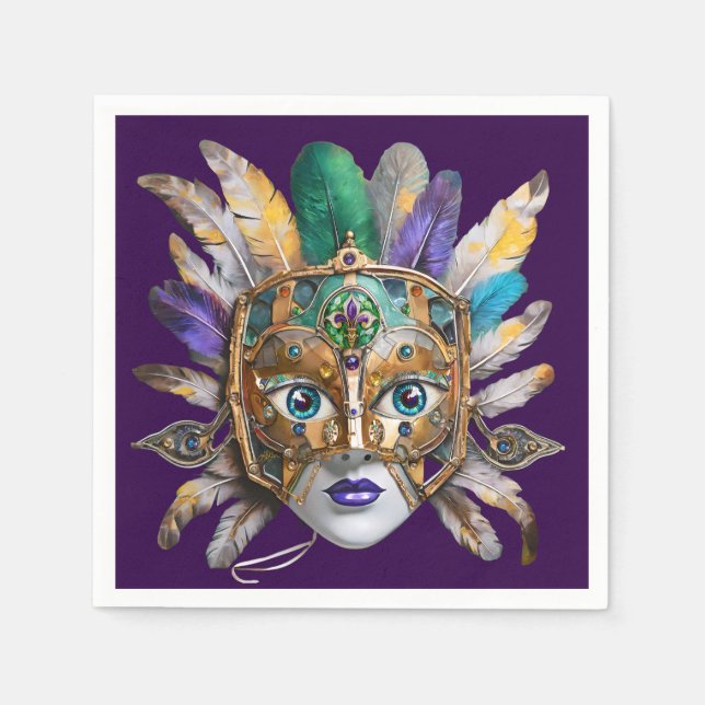 Mardi Gras Feather and Metal Mask Napkins (Front)