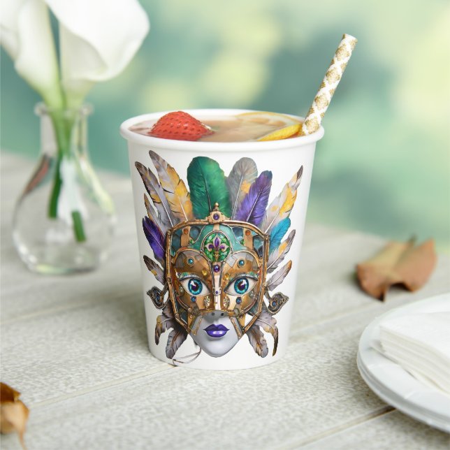 Mardi Gras Feather and Metal Mask Paper Cups (Insitu)