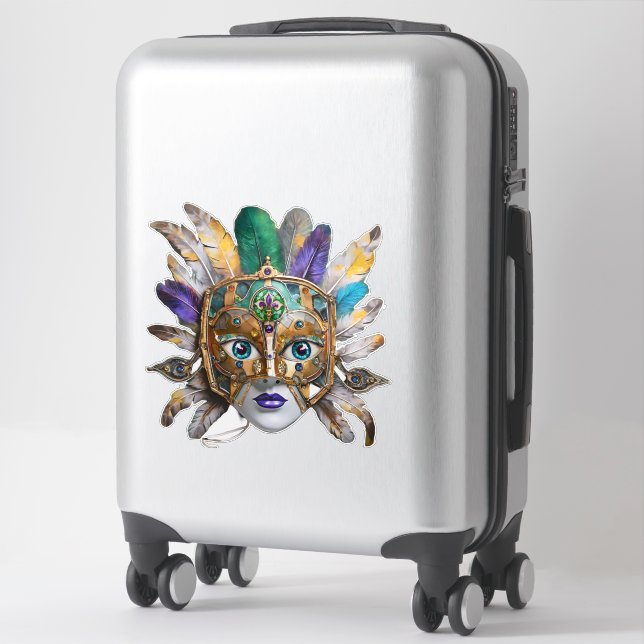 Mardi Gras Feather and Metal Mask Sticker (Suitcase)