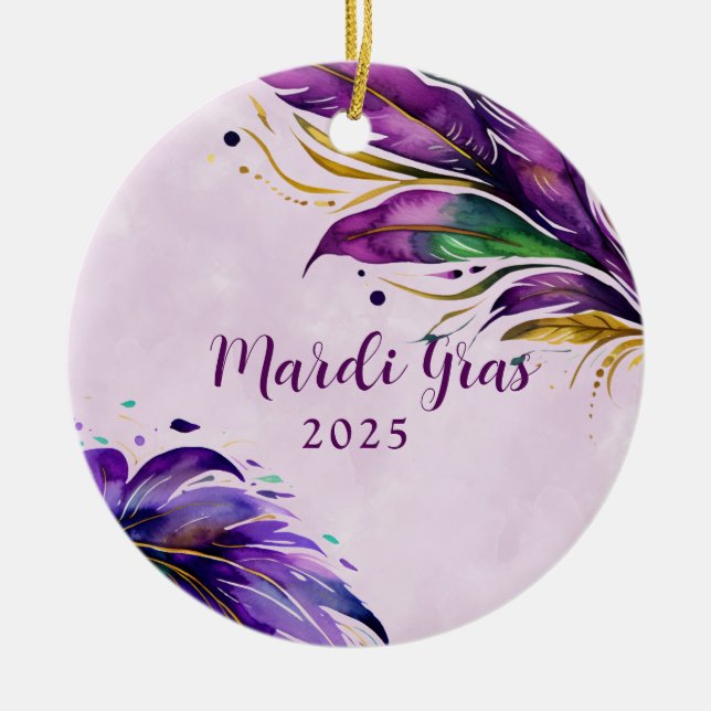 Mardi Gras Feather Dated Ceramic Ornament (Front)