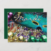 Mardi Gras Feather Mask & Beads Custom Invitations (Front/Back)