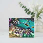 Mardi Gras Feather Mask & Beads Custom Invitations (Standing Front)