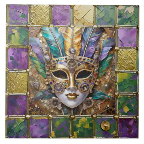 Mardi Gras Feather Mask Ceramic Tile