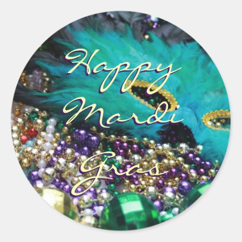 Mardi Gras Feather Mask Custom Round Sticker Seals