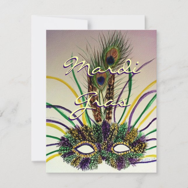 Mardi Gras Feather Mask Customized Party Invites (Front)