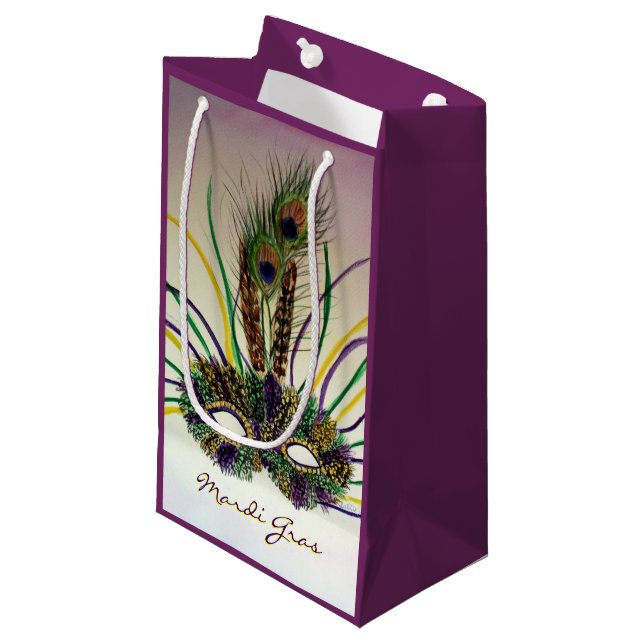 Mardi Gras Feather Mask Party Favors Gift Bag (Front Angled)