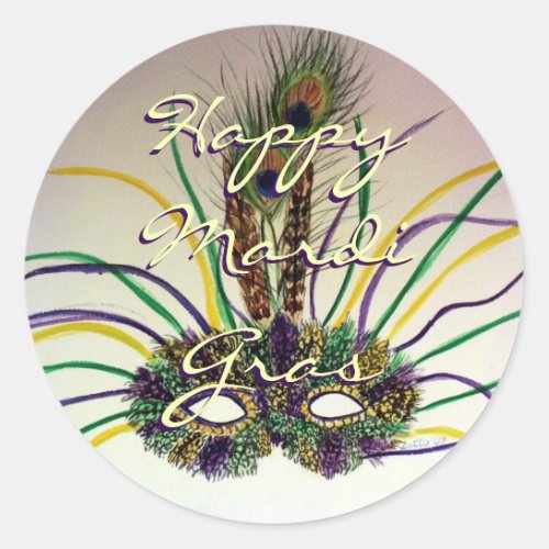Mardi Gras Feather Mask Personalized Seal Stickers