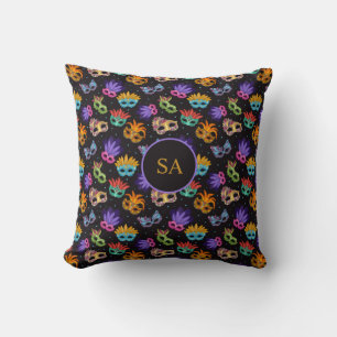Mardi Gras Feather Mask Purple Green Blue Star Throw Pillow
