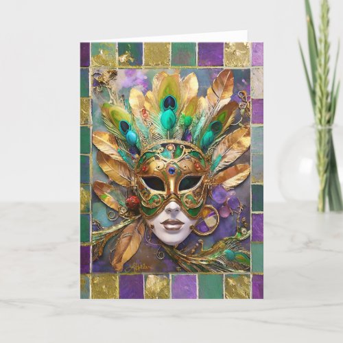 Mardi Gras Feather Mask Thank You Card