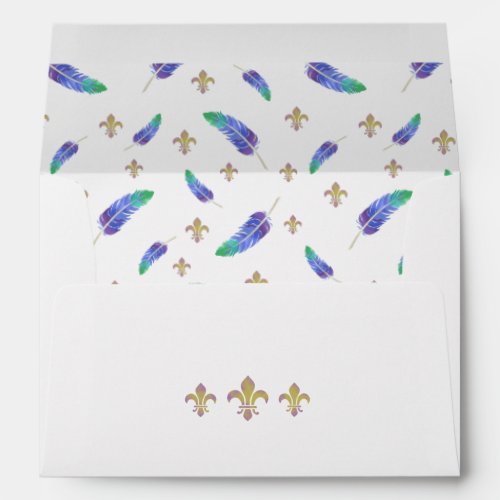 Mardi Gras Feathers and Fleur de Lis Pattern Envelope