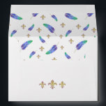 Mardi Gras Feathers and Fleur de Lis Pattern Envelope<br><div class="desc">Mardi Gras envelopes lined with feathers and fleur de lis in shades of purple,  green and golden yellow on a white background. See the matching party invitations here: https://www.zazzle.com/mardi_gras_carnival_party_funny_need_for_beads_invitation-256010948145958813</div>