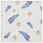 Mardi Gras Feathers and Fleur de Lis Pattern Fabric