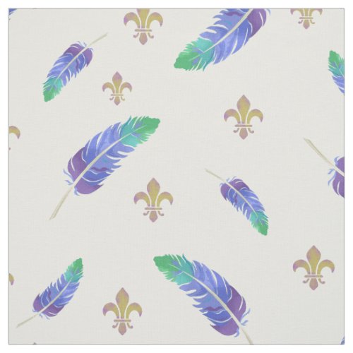 Mardi Gras Feathers and Fleur de Lis Pattern Fabric