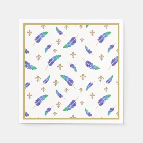 Mardi Gras Feathers and Fleur de Lis Pattern Napkins