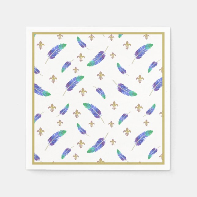 Mardi Gras Feathers and Fleur de Lis Pattern Napkins (Front)
