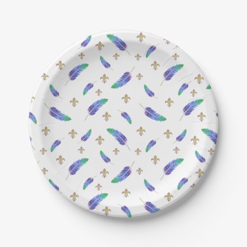 Mardi Gras Feathers and Fleur de Lis Pattern Paper Plates