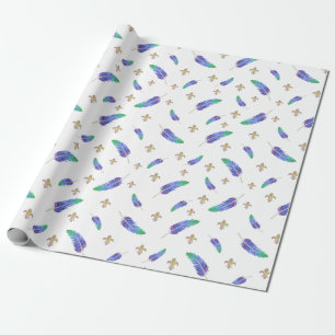 Mardi Gras Feathers and Fleur de Lis Pattern Wrapping Paper