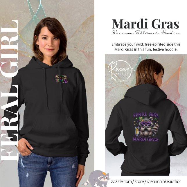 Mardi Gras Feral Girl Raccoon Pullover Hoodie (Creator Uploaded)