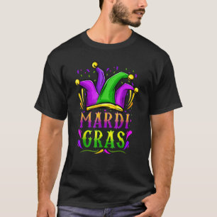 Mardi Gras Festival Jester Hat Beads Mask Women Me T-Shirt