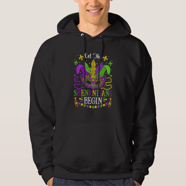 Mardi Gras Festival Mask Beads Let The Shenanigans Hoodie (Front)