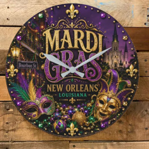Mardi Gras Festival New Orleans Louisiana Large Clock