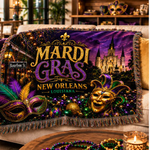 Mardi Gras Festival New Orleans Louisiana Throw Blanket