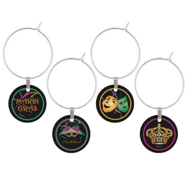 Mardi Gras Festival Wine Charm (Staggered)