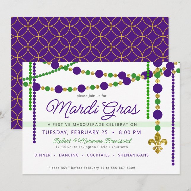Mardi Gras Festive Carnival Invitation (Front/Back)