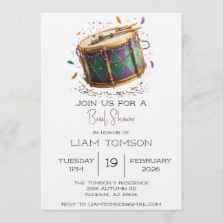 Mardi Gras Festive Drum Brial Shower Invitation