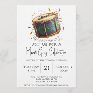 Mardi Gras Festive Drum Celebration Invitation