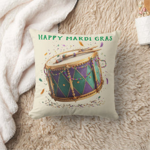 Mardi Gras Festive Drum Throw Pillow