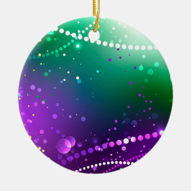 Mardi Gras Festive Purple Background Ceramic Ornament (Front)