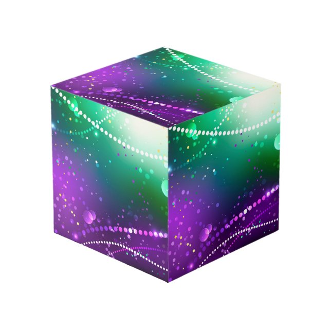 Mardi Gras Festive Purple Background Cube (Front Angled)